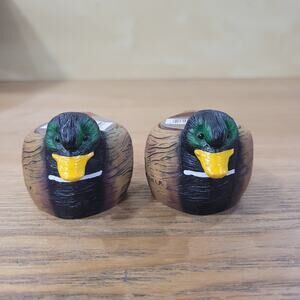 Mallard Duck Tealight Candle Holder Resin Molded Adam's Apple Dst. L.P. Rare 2pk